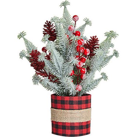 Mini-Tischweihnachtsbaum, kleine künstliche Topfpflanze, Dekoration für Zuhause, drinnen, Weihnachtsfeier, Tischdekoration, kariert, rot (1/2)