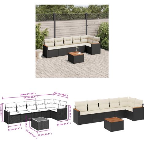 7-tlg. Garten-Sofagarnitur mit Kissen Schwarz Poly Rattan - Gartenmöbel - Esstisch - Lounge Set - Outdoor Möbel - Rattan Sofa - Home & Living (1/3)
