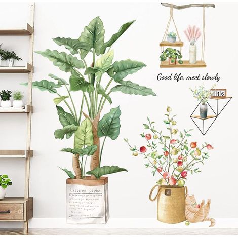 Stickers muraux fleurs tropicales, stickers végétaux décoratifs, stickers muraux plantes tropicales, stickers muraux feuilles de palmier et fleurs tropicales (2 pièces, 3090 cm) (1/5)