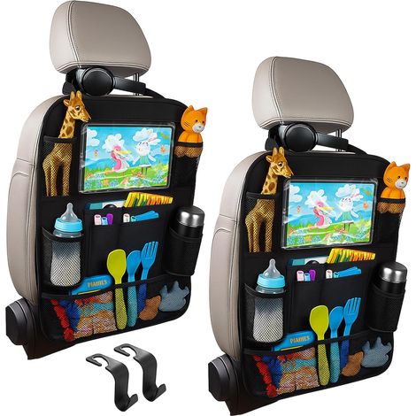 Lot de 2 organisateur de siège, tissu Oxford, 10 poches, protection dossier, support tablette, universel