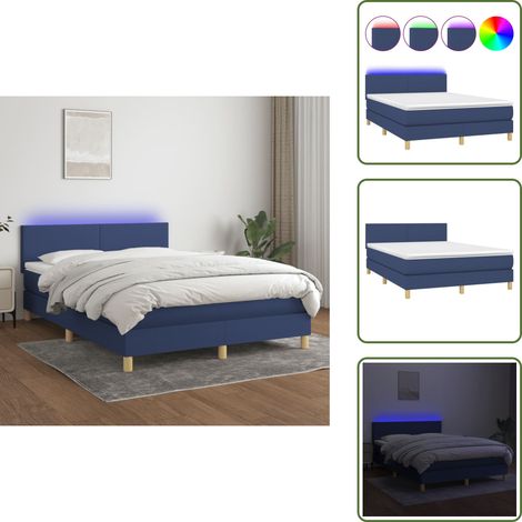 Sommier à lattes de lit avec matelas LED Bleu 140x200 cm Tissu - Sommier Tapissier - Lit Avec Led - Lit Design - Lit Moderne - Lit Bleu (1/5)