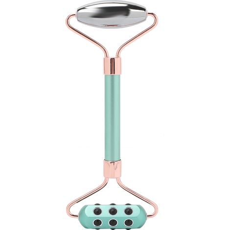 Rouleau facial térahertz en aluminium, manche ergonomique anti-rides, outil de massage vert pour le visage (1/5)