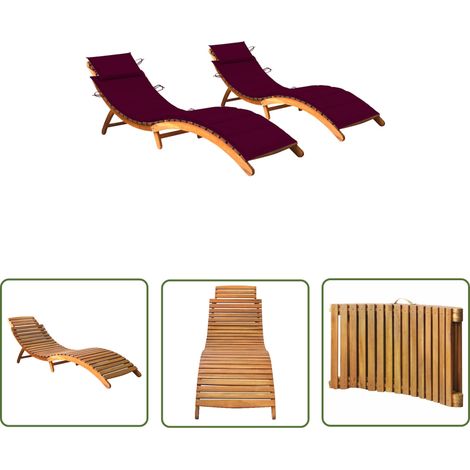 The Living Store Sonnenliegen 2 Stk. mit Auflagen Massivholz Akazie - Holzsunnbett - Gartenmöbel - Liegesessel - Outdoor Möbel - Lounge Chair (1/5)