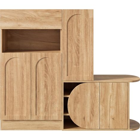 Scarpiera moderna con panca, 1 cassetto, 5 ante e vano aperto, MDF naturale, MODENUIT (1/5)