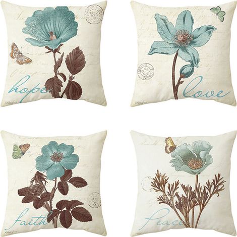 Outdoor-Kissenbezüge, 4er-Set wasserdichte Sofakissenbezüge mit klassischem blauem Blumenmuster für Terrasse, Garten, Wohnzimmer und Schlafzimmer, 45 x 45 cm