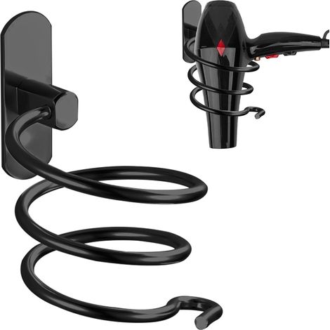 Porte Sèche Cheveux Forme de Spirale, Support Sèche Cheveux Lisseur Mural en Aluminium Fixation sans Perçage, Support de Câble pour Cuisine Salle (1/4)