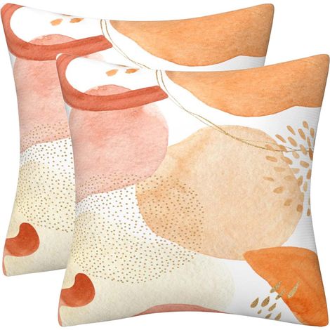 Lot de 2 housses de coussin 45 x 45 cm - Orange et blanc - Imprimé géométrique abstrait double face - En velours - Décoration d'intérieur - Pour canapé, lit, extérieur (1/5)