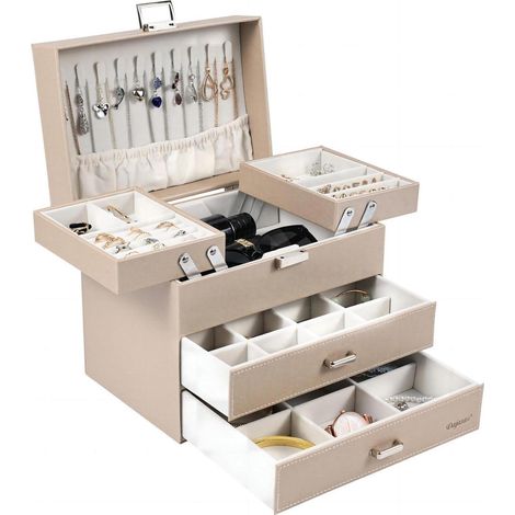 Schmuckkästchen PU Leder Geschenk Valentinstag Champagnerfarben (1/5)