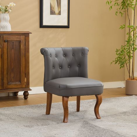 Chaise de salle à manger en cuir gris, dossier capitonné à boutons, pieds en bois, rembourrage mousse, charge jusqu'à 150 kg pour bureau – de FLORAGRACE (1/5)