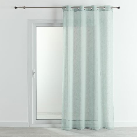 Homemaison – Voilage effet lin fluide vert d'eau 140x240 cm – 100% polyester léger – Œillets ronds argent – Laisse passer la lumière
