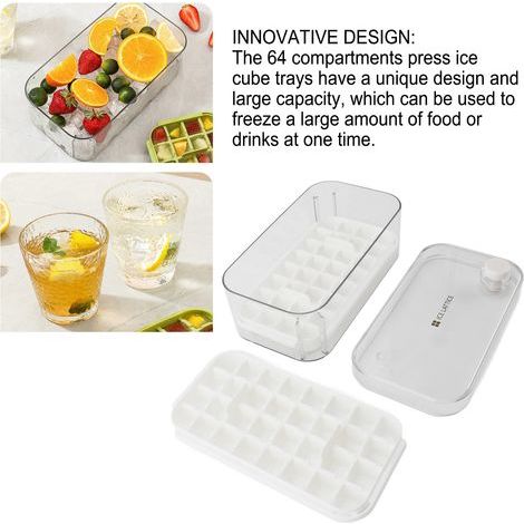 64-compartment ice cube tray made of food-grade PP, with a transparent lid and easy release – White (1/4)