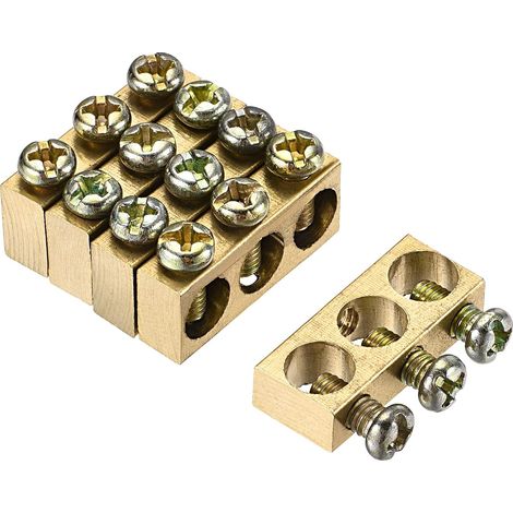 5 Pièces Borne Terre Barre Vis Bloc Barrière 3 Positions Laiton, 25mmx5.7mmx10mm pour Électrique Distribution (1/5)