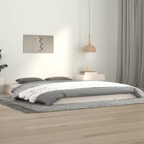 Cadre de Lit Blanc 140x190 cm Bois de Pin Massif avec Lattes en Contreplaqué - Lit Stable et Robuste sans Matelas (1/4)