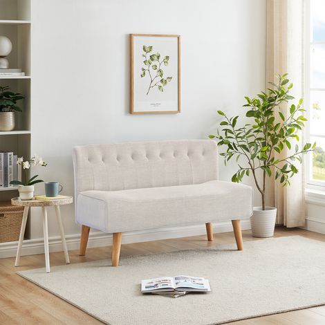 Canapé 2 places moderne compact sans accoudoirs, mousse douce confortable, structure en bois, idéal pour petit espace, couleur beige (1/5)