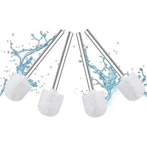 Brosse WC Blanche Ø 6,5 cm, Lot de 4 brosses WC Blanches avec Manche en Acier Inoxydable, Brosse WC pour la Salle de Bain, lot Pratique de brosses WC pour Un Nettoyage en Profondeur des Toilettes (1/5)