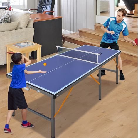 Klappbarer blauer Tischtennistisch mit Netz, 2 Schlägern und 3 Bällen OKMYHOME (1/5)