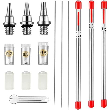 Bouchon de buse, aiguille et buse pour aérographe, 0,2 mm, 0,3 mm, 0,5 mm, Pièces de rechange pour aérographe (1/5)