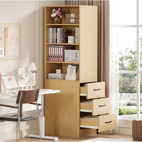Mobile contenitore stretto 180 cm con cassetti laterali, ripiani regolabili, rovere DESVIAE (1/5)