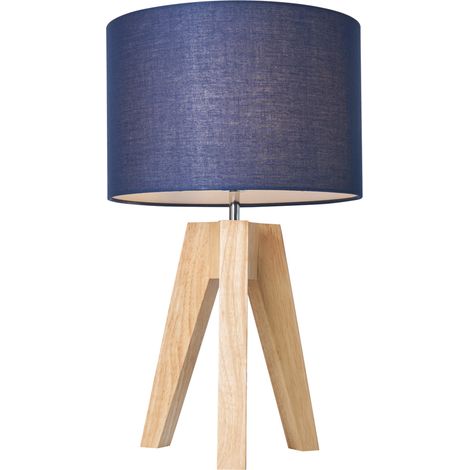 Litecraft Devlin Table Lamp Wooden Tripod Base With Taupe Drum Shade - Natural