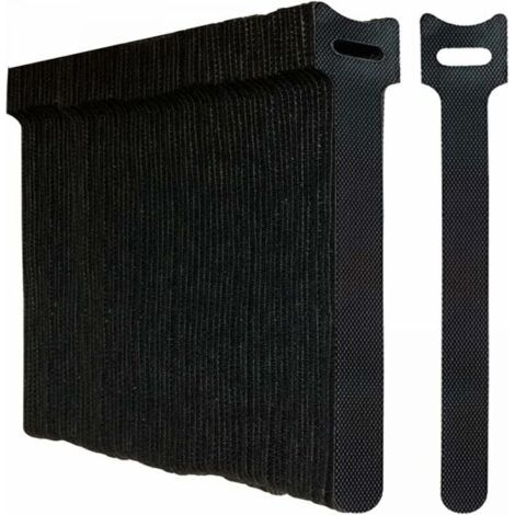 Lot de 100 Noir Attaches de Câble Sangle Réutilisable Scratch Serre Câble Bande avec Crochet et Boucle pour la Gestion des Câbles Organisation (1/4)