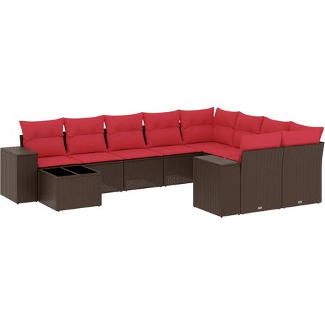 Maison Exclusive - 10-teiliges Gartensofa-Set mit Kissen, braun,