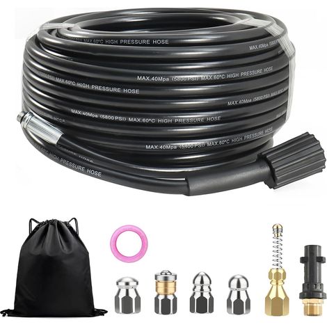 30M Déboucheur Canalisation Haute Pression, Furet Deboucheur Canalisation 5800 PSI/400 Bar, Tuyau de Nettoyage Pression avec 5 Buses et Adaptateur, Compatible avec K2-K7 (1/5)