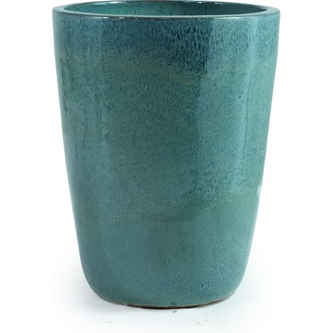 Großer Einzel-Keramik Pflanztopf Ø38,5 cm Höhe 49,5 cm, glänzendes Türkis-Verlaufsglasur ohne Relief, atmungsaktiv, frostsicher, mit Ablauflöchern für Innen, Balkon und Garten (1/5)