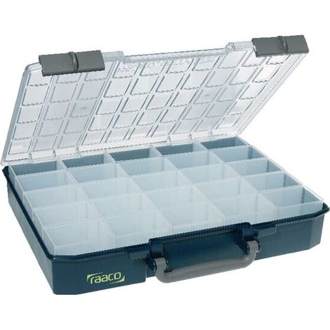 Caja de surtido con 25 compartimentos de polipropileno azul/gris'13 L de capacidad'413 x 330 x 79 mm Carry-Lite 80 Raaco RAACO
