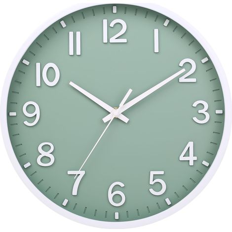 Horloge murale silencieuse de 30 cm - Sans bruit de tic-tac - Horloge moderne à piles pour la maison, le salon, la chambre à coucher, la cuisine, le bureau - Décoration murale (vert et blanc (1/5)
