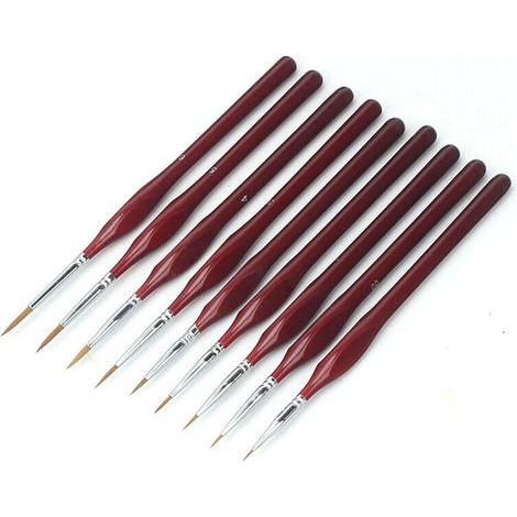 Détail Pinceau, 9 pcs Peinture Pinceaux Acrylique pour la Peinture à L'aquarelle Gouache et Acrylique, Idéal pour des détails Minutieux et Finition (1/5)