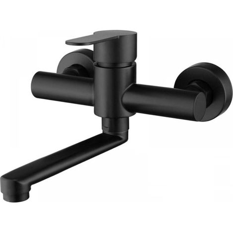 Wall Mounted Kitchen Faucet 304 Stainless Steel Sink Mixer Tap 360° Rotatable Sink Faucet with Black Spout (1/5)