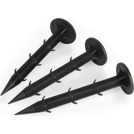 100 plastic anchor pegs, sturdy and durable for secure tarp fastening.