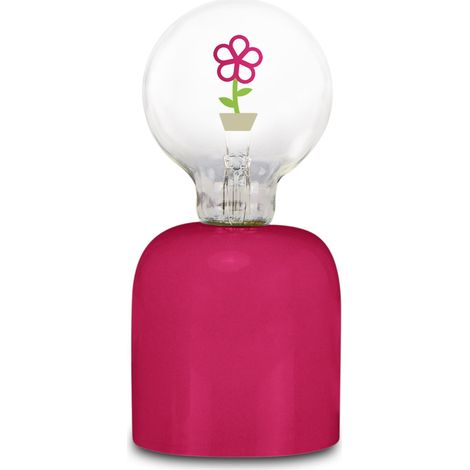 Lampe bulbe fleurs, lampe de bureau, fuchsia, en céramique, lumière douce, facile à allumer, pile AA incluse, pour enfants et adolescents, idée cadeau (1/2)