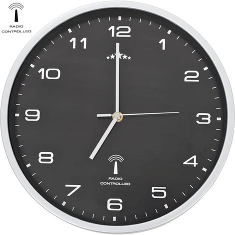 vidaXL Reloj de pared radiocontrol movimiento de cuarzo 31 cm negro (1/5)