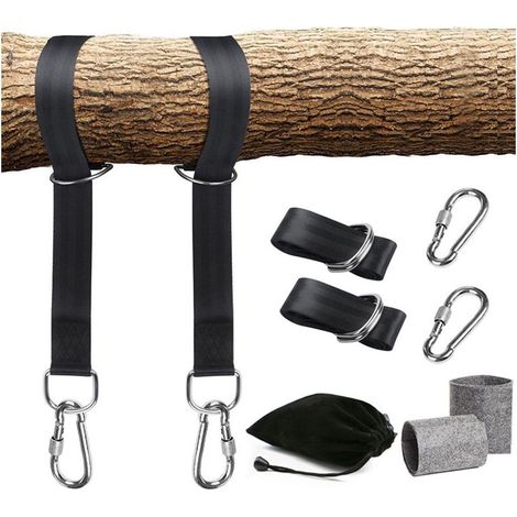 Hamac sangles, 2 Set Sangle Balancoire Suspendu 2x150CM Ultra Résistant avec D-Ring et Coussin Plus épais (1/5)