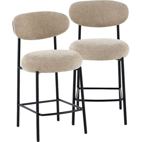 Tabouret de bar en tissu écru et pieds en métal noir Janis (lot de 2) (1/5)