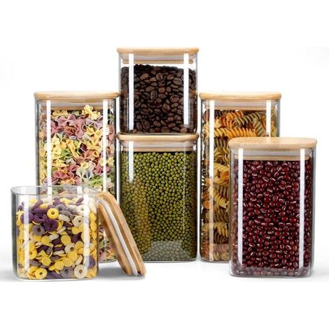 6 bocaux en verre avec couvercles 750 ml/1150 ml/1500 ml Boîtes de rangement pour cuisine Récipient en verre hermétique Réservoir
