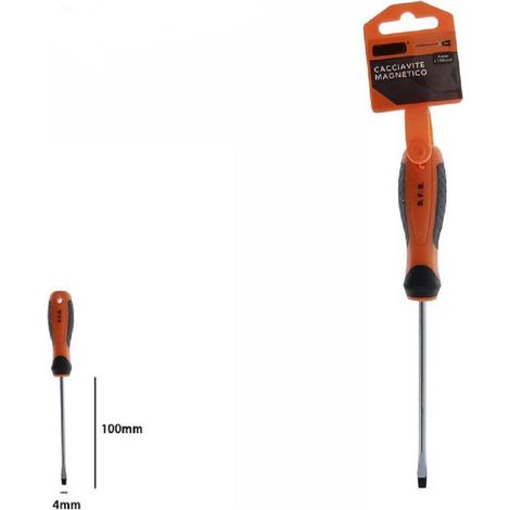 TrAdE Shop Traesio - Cacciavite Giravite Magnetico Punta Taglio 4x100mm Impugnatura Ergonomica 07426 -