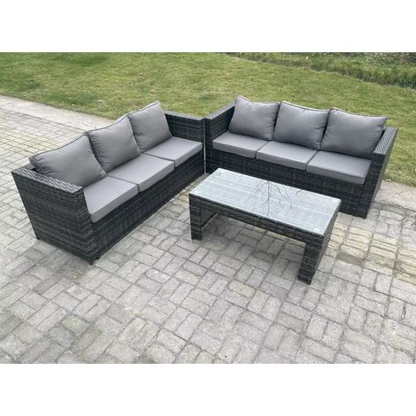 Fimous Outdoor Rattan Garden Furniture Lounge Sofa Set With Oblong Rectagular Coffee Table (1/4)
