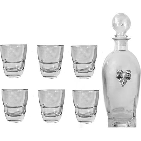 Bicchieri per liquore shottino bottiglia in cristallo con placca argento tavola casa set da 6 ottima idea regalo (1/5)