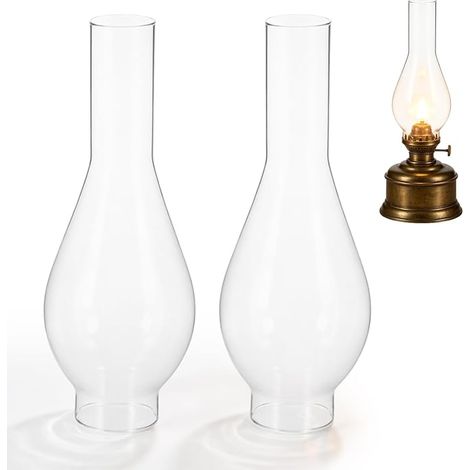 Abat-Jour En Verre Pour Lampe à Pétrole: Lot De 2 Cheminée De Lampe à Huile, Transparent Globe De Lampe à Huile Pour Lampe Pétrole Ancienne Et Moderne (Base De 5 Cm, Hauteur De 24.5 Cm) (1/5)