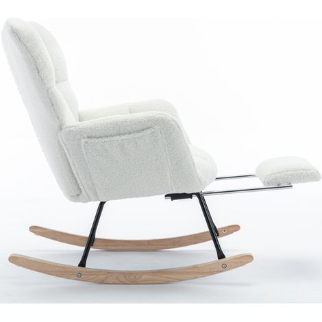 Sedia a dondolo in tessuto teddy bianco con poggiapiedi estraibile MODENUIT (1/5)