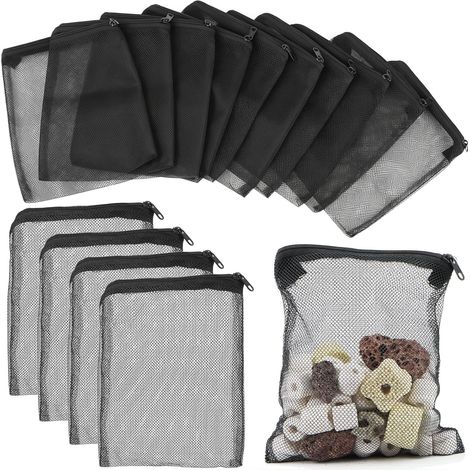 Lot de 20 Sacs filtrants pour Aquariums, 20 x 14 cm Sacs filtrants en Filet à Haut débit, Maille Fine avec Fermeture éclair en Plastique pour granulés de Charbon Actif, Aquariums (1/5)