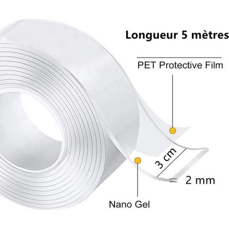 Ruban Adhésif - Nano - Transparent - 5M - Multifonctionnel - Réutilisable (1/4)