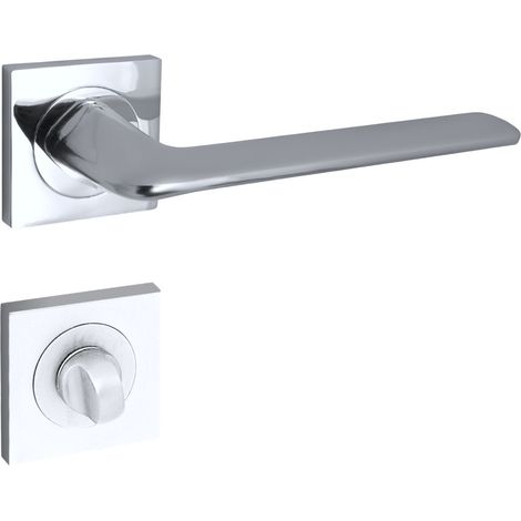 domino Türgriff Drückergarnitur WC - Badezimmer Set mit quadratischen Rosetten für Badezimmertüren Set WC - Rosetten-Garnitur Türbeschläge aus Aluminium  glänzendes Chrom  ROMBO-QR M6 (1/5)