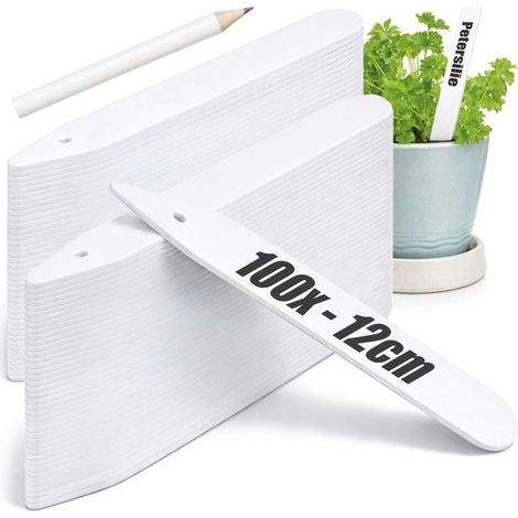 100x étiquettes pour Plantes - étiquettes enfichables 12 cm pour Chambres, balcons, Jardins - Bouchons de Plantes pour l'étiquetage (100 pièces - Blanc - 12cm) (1/5)