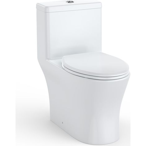 Toilette monobloc allongée céramique - Hauteur ADA 42,5 cm (17") - Double chasse économique 3/4,8 L - Siège V fermeture douce - Installation facile - Design moderne - Certifiée cUPC - Blanc (1/5)
