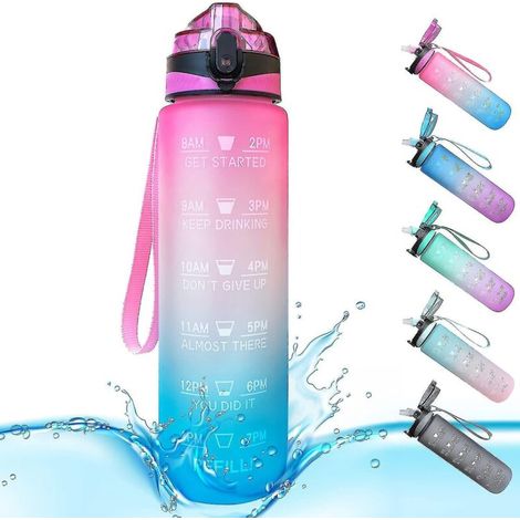 1-Liter-Sport-Trinkflasche mit Skala und integriertem Strohhalm. Leicht zu öffnen. Ideal für Fitness und Outdoor-Aktivitäten. Modell 3. (1/5)