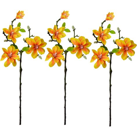 Flores de magnolia artificiales – 3 piezas – 56 cm, amarillas, para decoración de bodas y del hogar. (1/5)