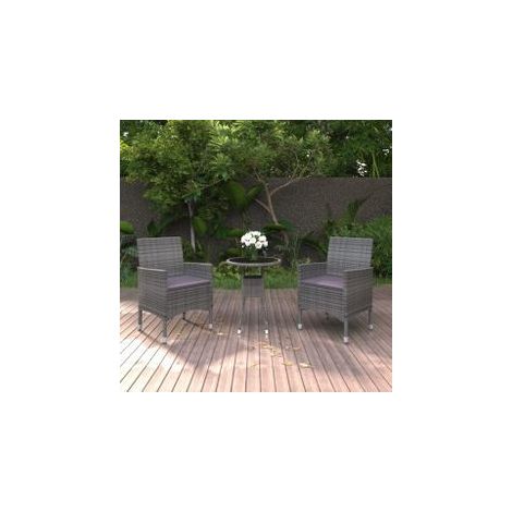 Ensemble de salle à manger de jardin 3 pcs Résine tressée Gris (1/5)